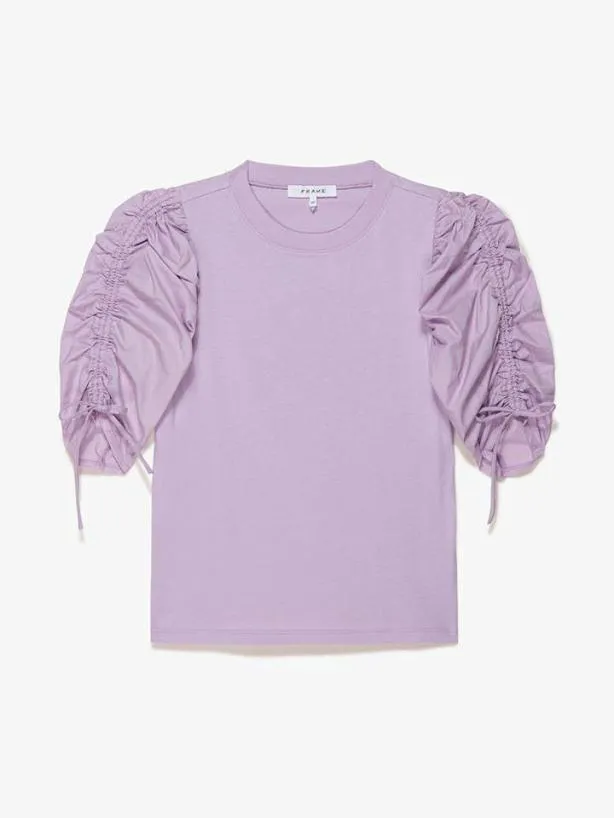 Frame Ruched Tie Sleeve Tee In Lilac Lilac Women Tanks and Tees Frame Ruched Tie Sleeve Tee In Lilac Lilac Women Tanks and Tees