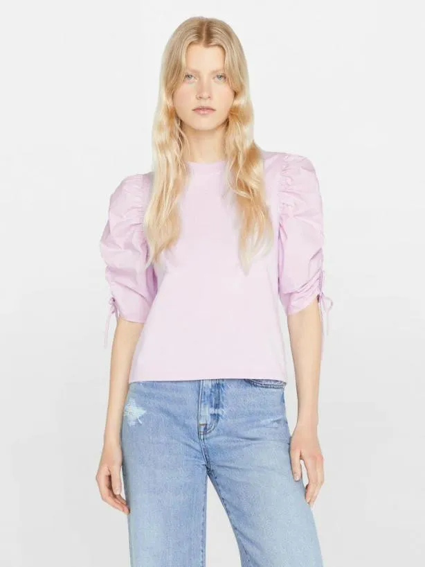 Frame Ruched Tie Sleeve Tee In Lilac Lilac Women Tanks and Tees Frame Ruched Tie Sleeve Tee In Lilac Lilac Women Tanks and Tees