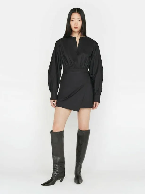 Frame Wrap Mini Dress In Noir Noir Women Dresses and Jumpsuits Frame Wrap Mini Dress In Noir Noir Women Dresses and Jumpsuits