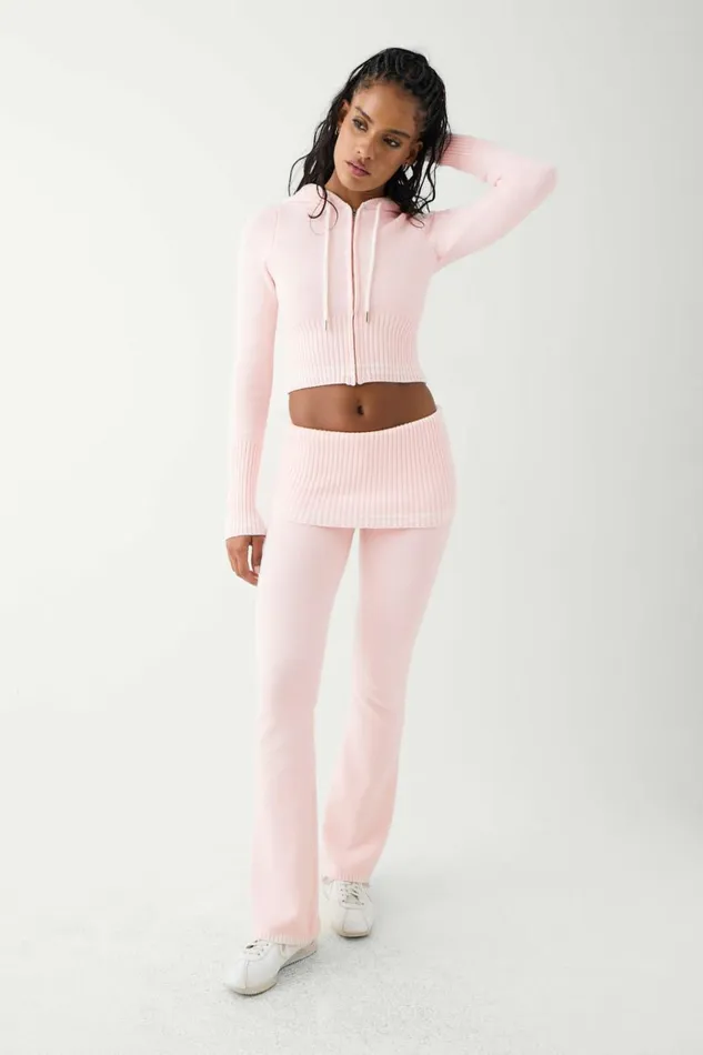 Frankies Bikinis Aimee Cloud Knit Flare Pant Rosebud Pink Women Bottoms