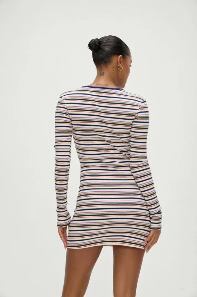 Frankies Bikinis Chelsea Long Sleeve Mini Dress Love Stripe Women Dresses