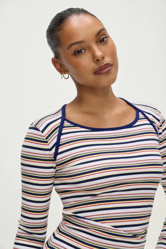 Frankies Bikinis Chelsea Long Sleeve Mini Dress Love Stripe Women Dresses