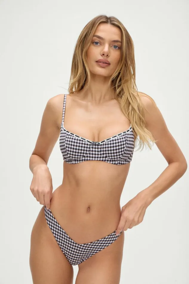 Frankies Bikinis Enzo Gingham Cheeky Bikini Bottom Blackberry Gingham Women Bikinis