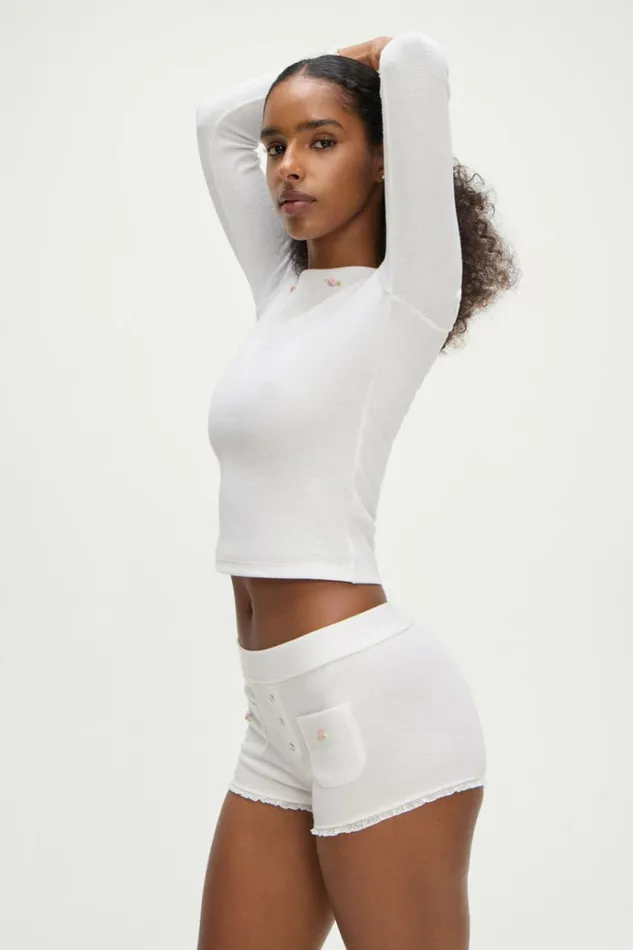 Frankies Bikinis Eve Waffle Long Sleeve Shirt White Women Matching Sets