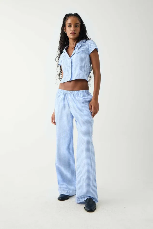 Frankies Bikinis Raleigh Cotton Pant Cloud Gingham Women Matching Sets