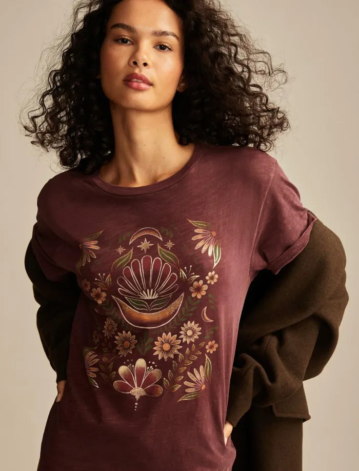 Geometric Mirror Floral Boyfriend Tee Decadent Chocolate Women Lucky Brand Graphic Tees Geometric Mirror Floral Boyfriend Tee Decadent Chocolate Women Lucky Brand Graphic Tees