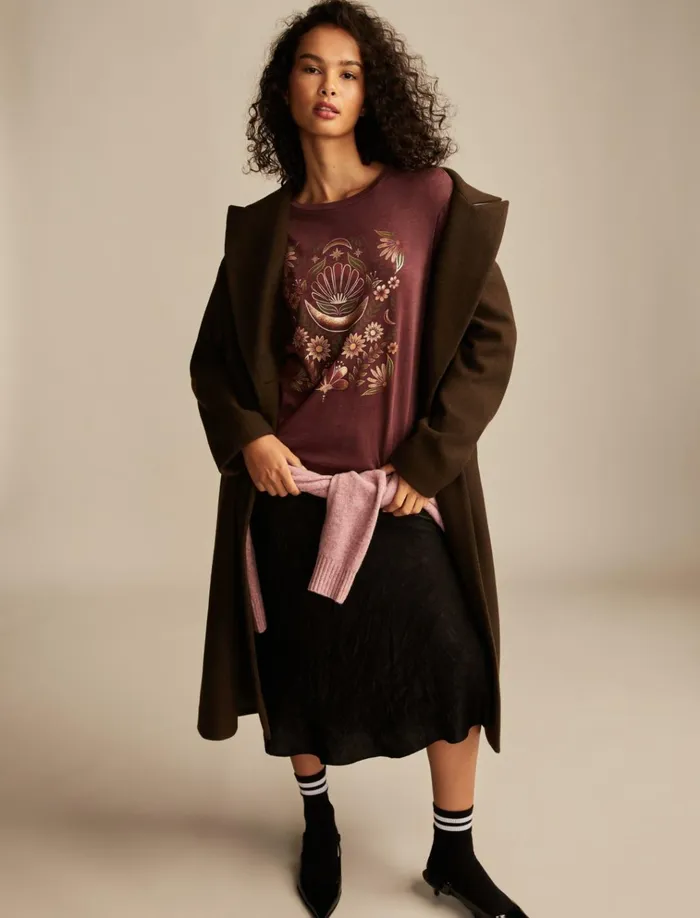 Geometric Mirror Floral Boyfriend Tee Decadent Chocolate Women Lucky Brand Graphic Tees