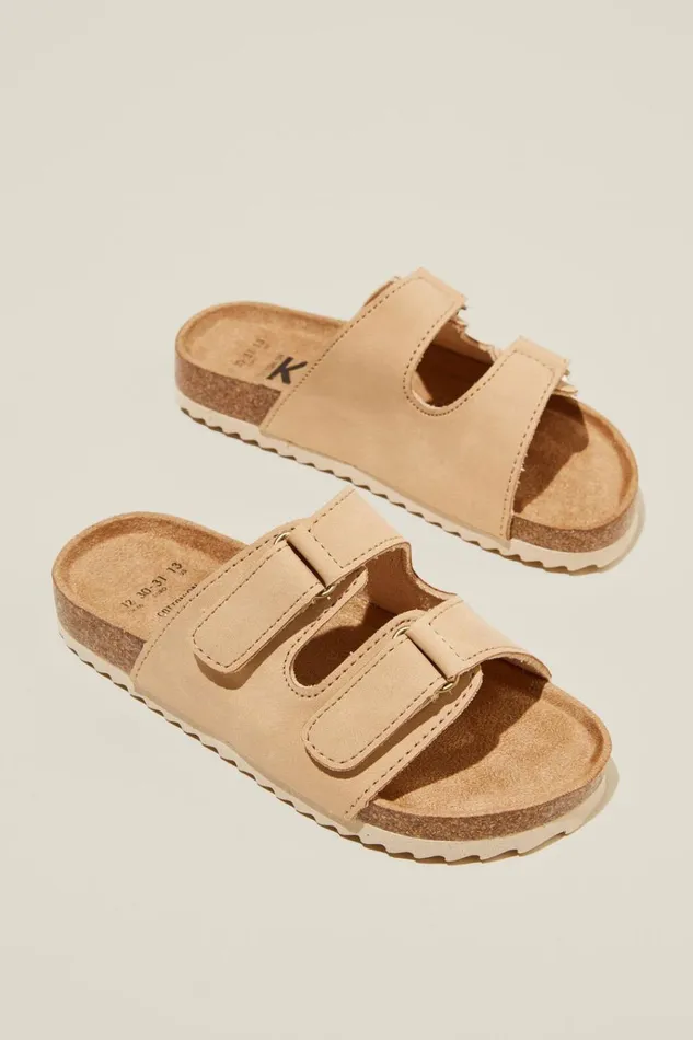GirlsBoys Flats and Sandals Cotton On Frankie Double Strap Slide Taupy Brown GirlsBoys Flats and Sandals Cotton On Frankie Double Strap Slide Taupy Brown