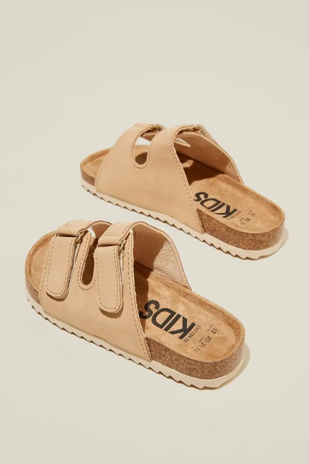 GirlsBoys Flats and Sandals Cotton On Frankie Double Strap Slide Taupy Brown GirlsBoys Flats and Sandals Cotton On Frankie Double Strap Slide Taupy Brown