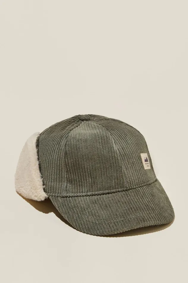 GirlsBoys Hats and Beanies Cotton On Tommy Trapper Cap Swag Green Cord