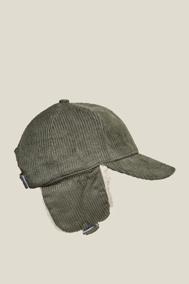 GirlsBoys Hats and Beanies Cotton On Tommy Trapper Cap Swag Green Cord