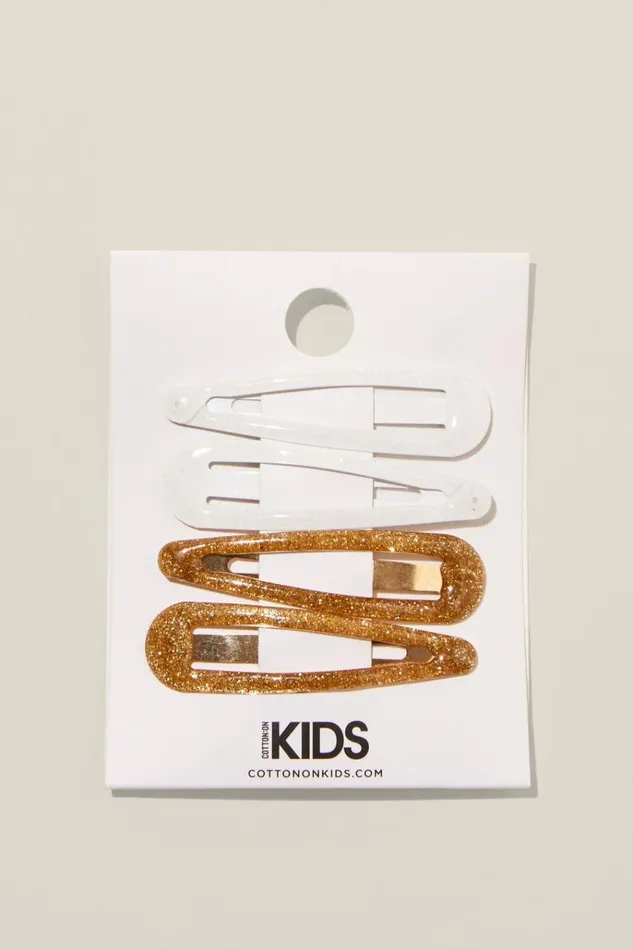 Girls Hair Accessories Cotton On 4 Pk Snap Clips Iridescentgoldy Glittery