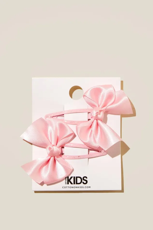 Girls Hair Accessories Cotton On Sadie Snap Clips Blush Pinksatin Bows