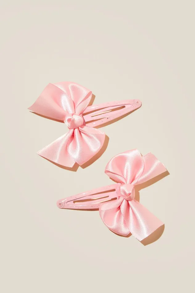 Girls Hair Accessories Cotton On Sadie Snap Clips Blush Pinksatin Bows