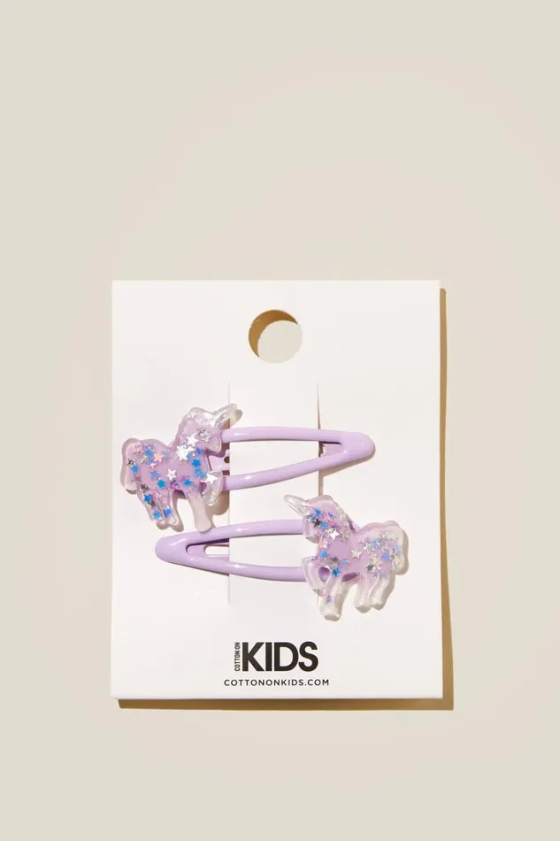Girls Hair Accessories Cotton On Sadie Snap Clips Lilac Dropglitter Unicorns