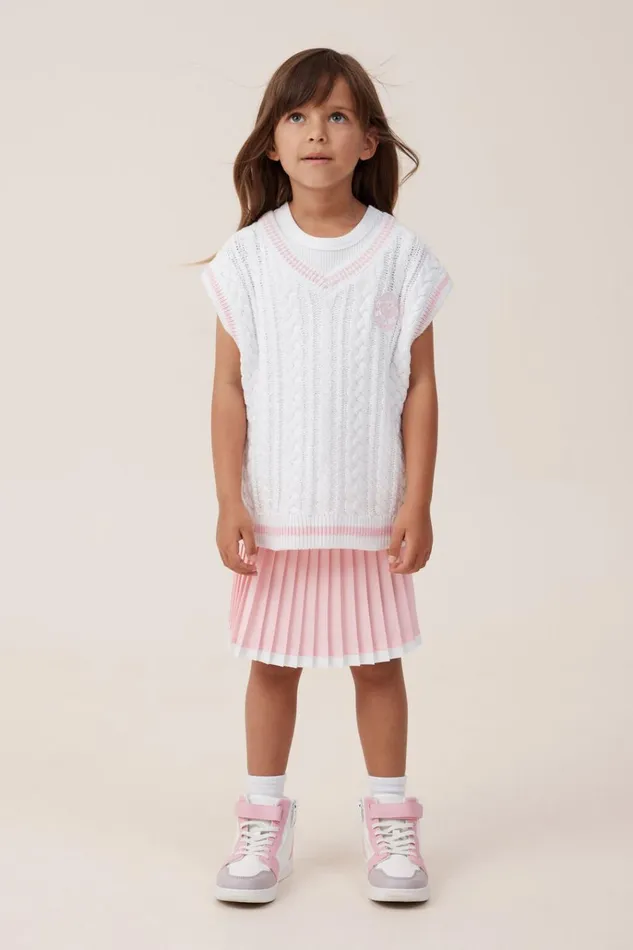 Girls Jackets and Sweaters Cotton On Selena Tennis Vest Whiteblush Pink