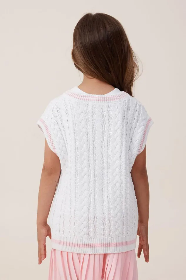 Girls Jackets and Sweaters Cotton On Selena Tennis Vest Whiteblush Pink