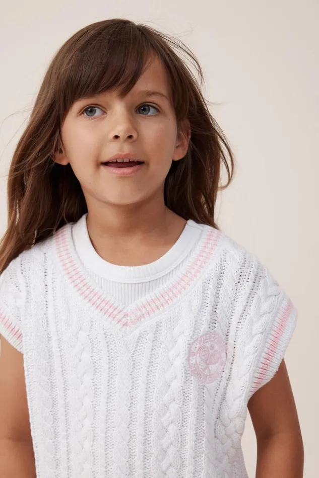 Girls Jackets and Sweaters Cotton On Selena Tennis Vest Whiteblush Pink