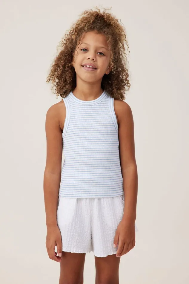 Girls Tops and TShirts Cotton On Eleanor Tank Whitedusk Blue Stripe Rib