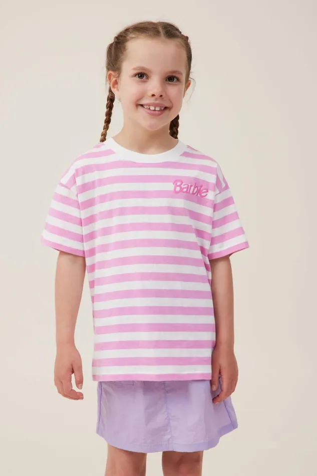 Girls Tops and TShirts Cotton On License Drop Shoulder Short Sleeve Tee Lcn Mat Barbie Logopink Gerbera Stripe Girls Tops and TShirts Cotton On License Drop Shoulder Short Sleeve Tee Lcn Mat Barbie Logopink Gerbera Stripe