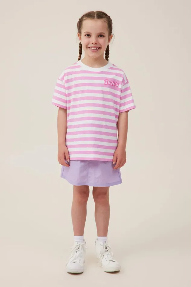 Girls Tops and TShirts Cotton On License Drop Shoulder Short Sleeve Tee Lcn Mat Barbie Logopink Gerbera Stripe Girls Tops and TShirts Cotton On License Drop Shoulder Short Sleeve Tee Lcn Mat Barbie Logopink Gerbera Stripe