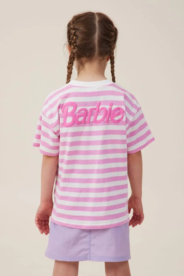 Girls Tops and TShirts Cotton On License Drop Shoulder Short Sleeve Tee Lcn Mat Barbie Logopink Gerbera Stripe Girls Tops and TShirts Cotton On License Drop Shoulder Short Sleeve Tee Lcn Mat Barbie Logopink Gerbera Stripe