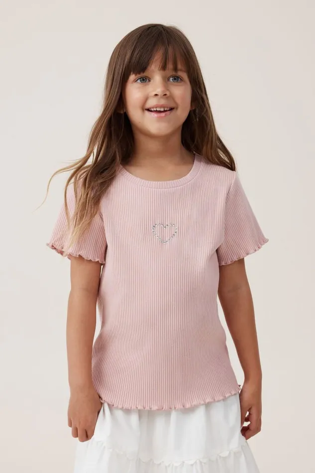 Girls Tops and TShirts Cotton On Raya Rib Baby Tee Zephyrheart Diamontes