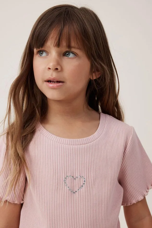 Girls Tops and TShirts Cotton On Raya Rib Baby Tee Zephyrheart Diamontes Girls Tops and TShirts Cotton On Raya Rib Baby Tee Zephyrheart Diamontes
