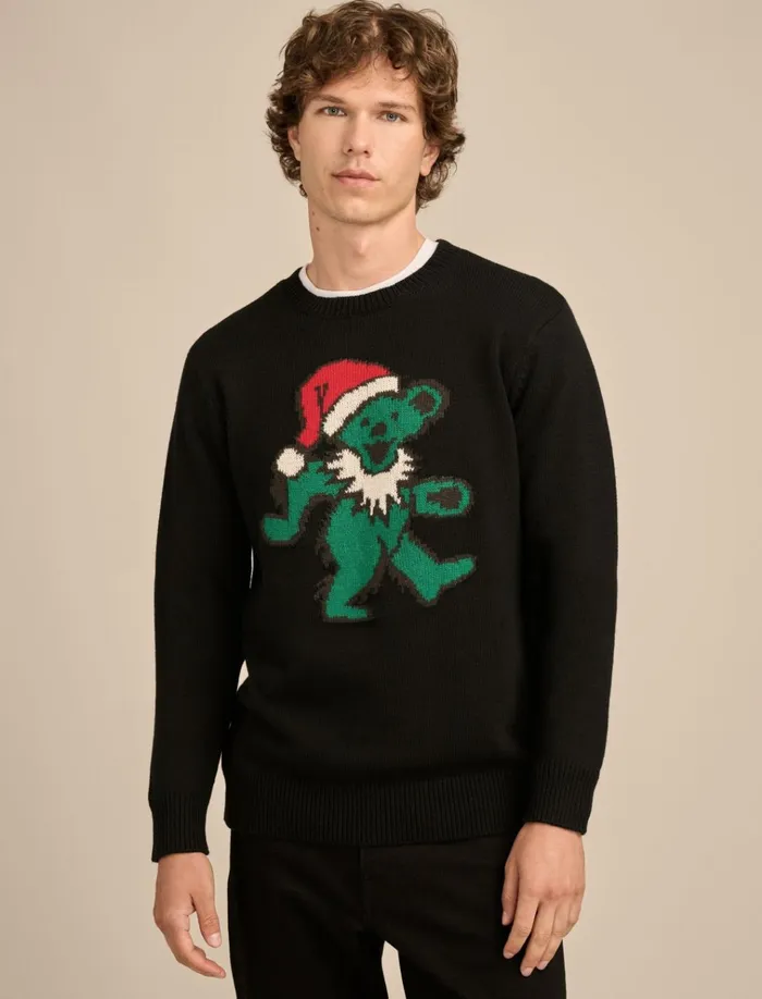 Grateful Dead Dancing Bear Crew Neck Sweater Black Combo Men Lucky Brand Sweaters