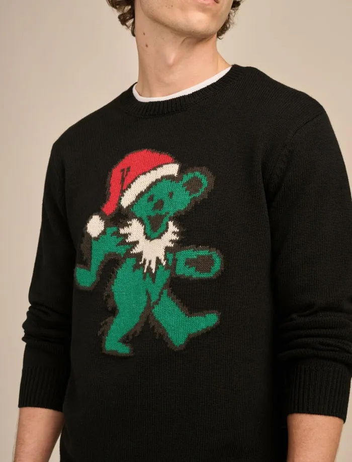 Grateful Dead Dancing Bear Crew Neck Sweater Black Combo Men Lucky Brand Sweaters