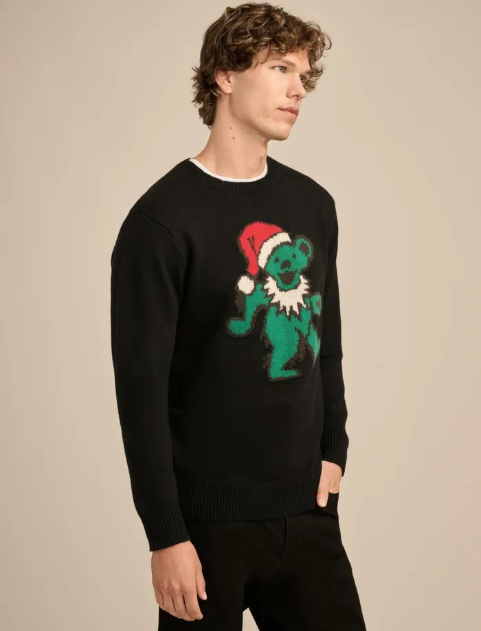 Grateful Dead Dancing Bear Crew Neck Sweater Black Combo Men Lucky Brand Sweaters