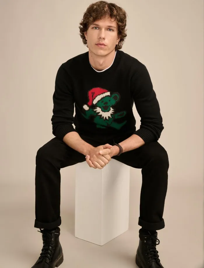 Grateful Dead Dancing Bear Crew Neck Sweater Black Combo Men Lucky Brand Sweaters