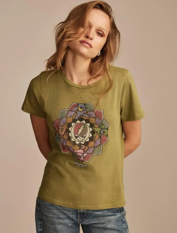 Grateful Dead Lotus Classic Crew Moss Stone Women Lucky Brand Graphic Tees