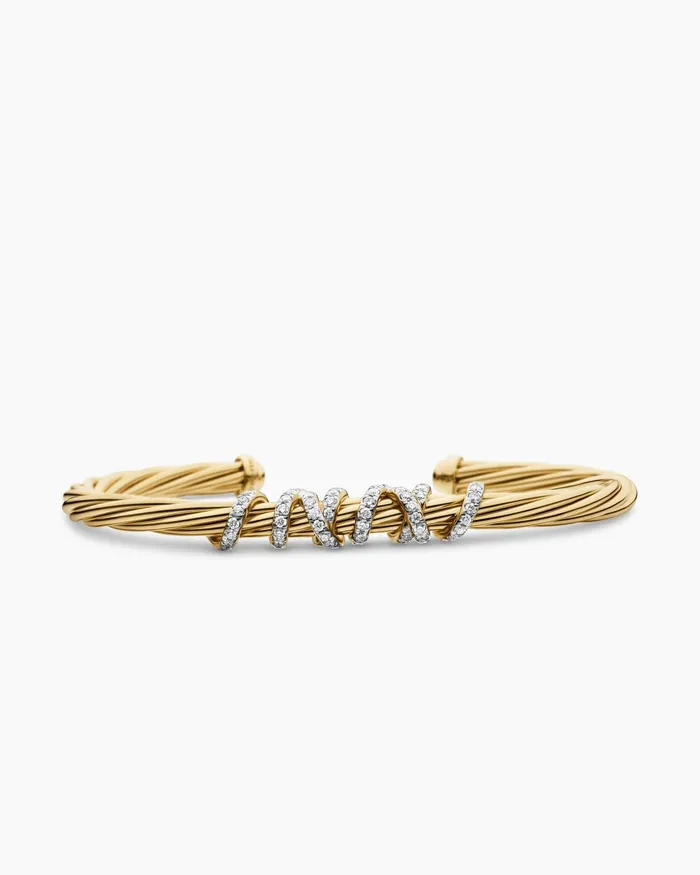 Helena Center Station Bracelet In 18K Yellow Gold With Diamonds 4mm Women David Yurman Cuff Helena Center Station Bracelet In 18K Yellow Gold With Diamonds 4mm Women David Yurman Cuff