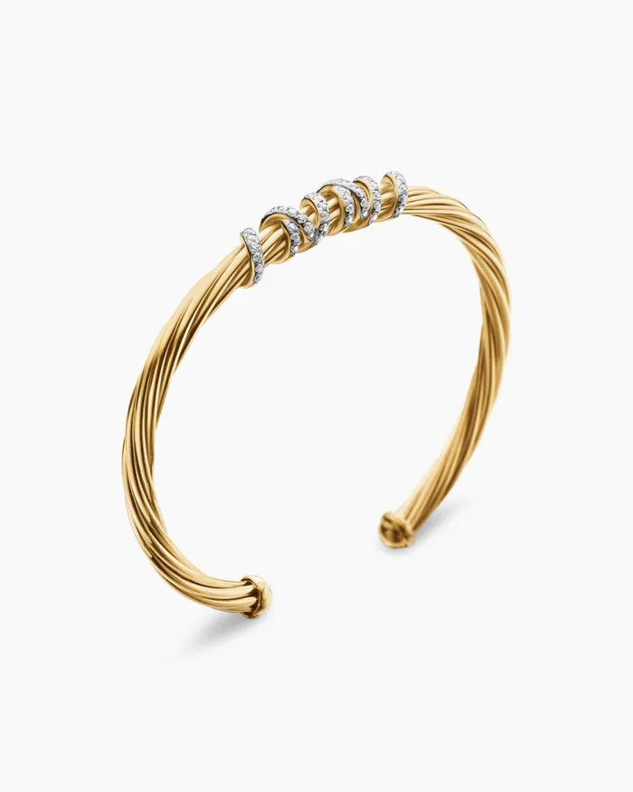 Helena Center Station Bracelet In 18K Yellow Gold With Diamonds 4mm Women David Yurman Cuff Helena Center Station Bracelet In 18K Yellow Gold With Diamonds 4mm Women David Yurman Cuff