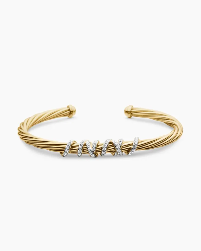 Helena Center Station Bracelet In 18K Yellow Gold With Diamonds 4mm Women David Yurman Cuff Helena Center Station Bracelet In 18K Yellow Gold With Diamonds 4mm Women David Yurman Cuff