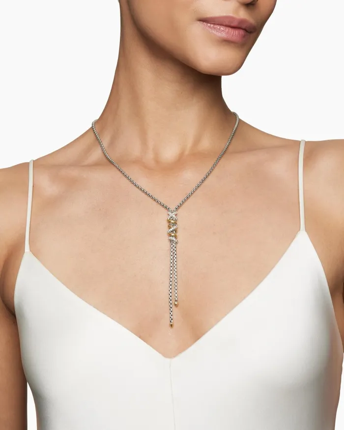 Helena Y Necklace In Sterling Silver With 18K Yellow Gold With Diamonds Women David Yurman Y Necklace Helena Y Necklace In Sterling Silver With 18K Yellow Gold With Diamonds Women David Yurman Y Necklace