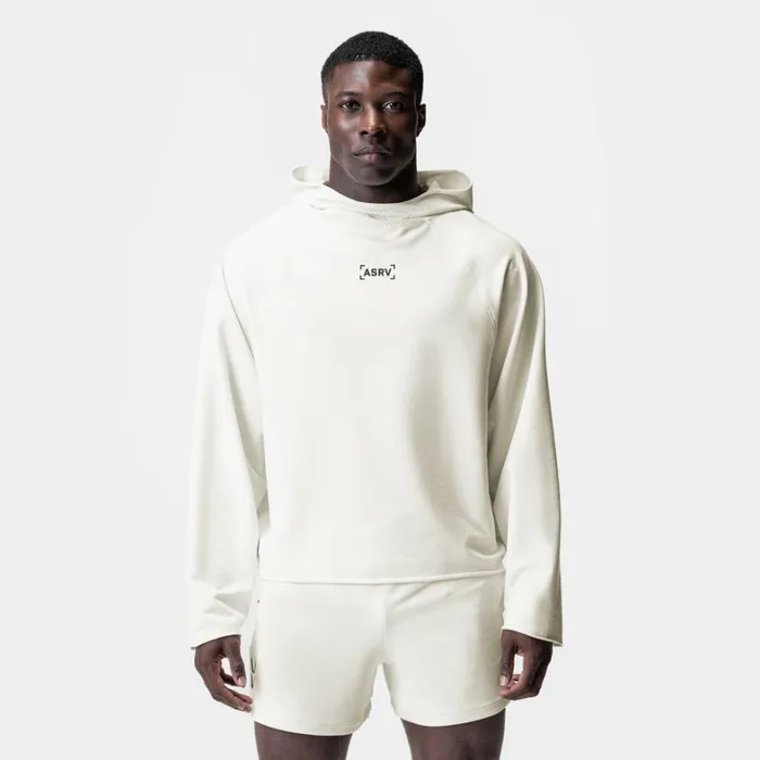 Hoodies and Sweatshirts Men ASRV MicroTerry Raw Hem Hoodie Cream