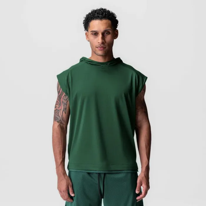 Hoodies and Sweatshirts Men ASRV Reversible 2in1 Cutoff Hoodie Forest Green