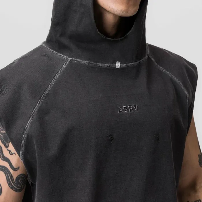 Hoodies and Sweatshirts Men ASRV Tech Essential Cutoff Hoodie Faded Grey