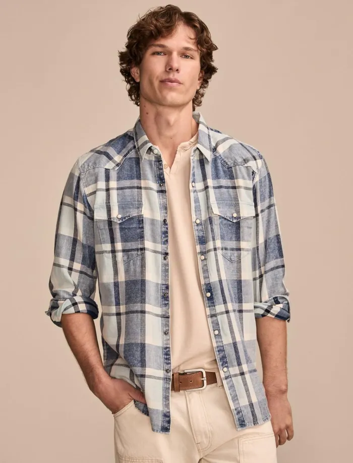 Indigo Twill Long Sleeve Masa Western Shirt Indigo Plaid Men Lucky Brand ButtonDowns Indigo Twill Long Sleeve Masa Western Shirt Indigo Plaid Men Lucky Brand ButtonDowns