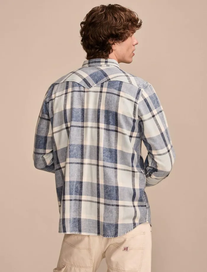 Indigo Twill Long Sleeve Masa Western Shirt Indigo Plaid Men Lucky Brand ButtonDowns