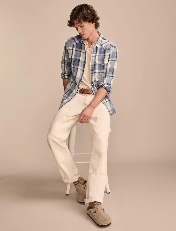 Indigo Twill Long Sleeve Masa Western Shirt Indigo Plaid Men Lucky Brand ButtonDowns