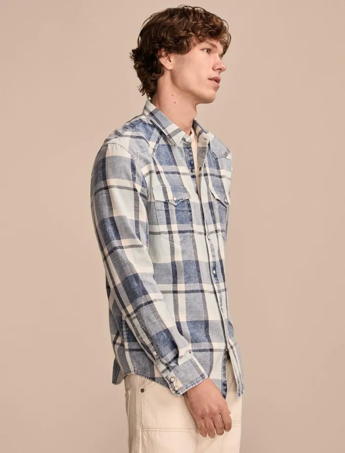 Indigo Twill Long Sleeve Masa Western Shirt Indigo Plaid Men Lucky Brand ButtonDowns