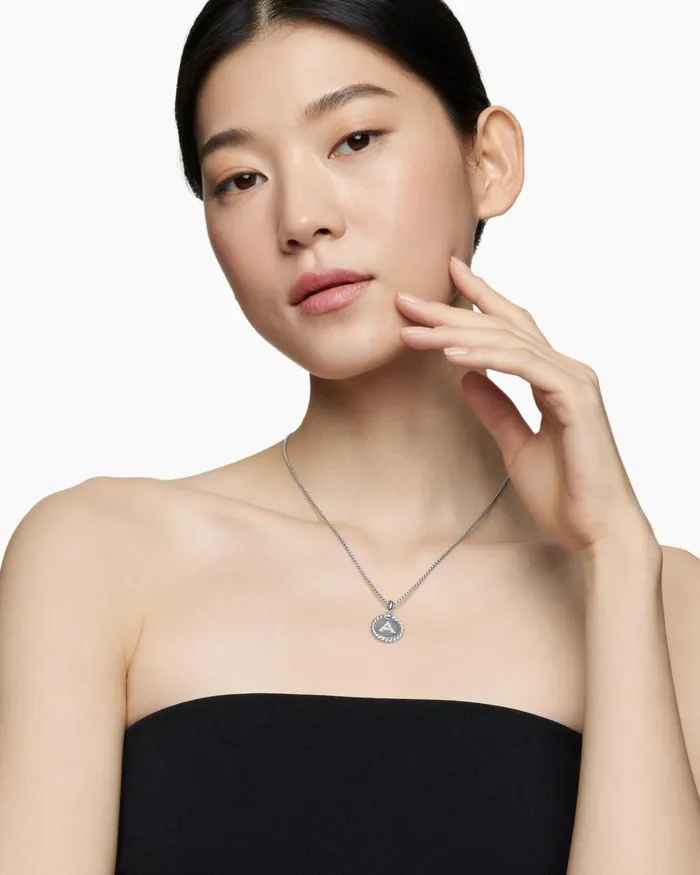 Initial Charm Necklace In Sterling Silver With Diamond A Women David Yurman Pendant Initial Charm Necklace In Sterling Silver With Diamond A Women David Yurman Pendant
