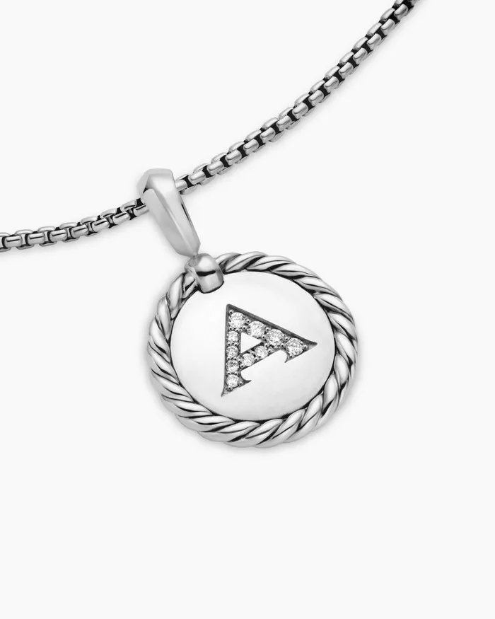 Initial Charm Necklace In Sterling Silver With Diamond A Women David Yurman Pendant Initial Charm Necklace In Sterling Silver With Diamond A Women David Yurman Pendant