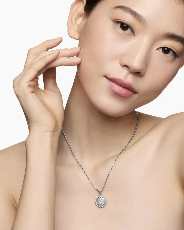 Initial Charm Necklace In Sterling Silver With Diamond A Women David Yurman Pendant Initial Charm Necklace In Sterling Silver With Diamond A Women David Yurman Pendant