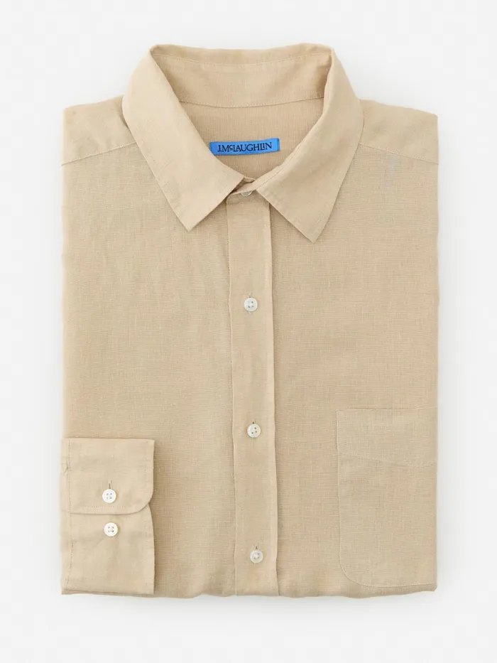 JMclaughlin Gramercy Classic Fit Linen Shirt Khaki Men Shirts