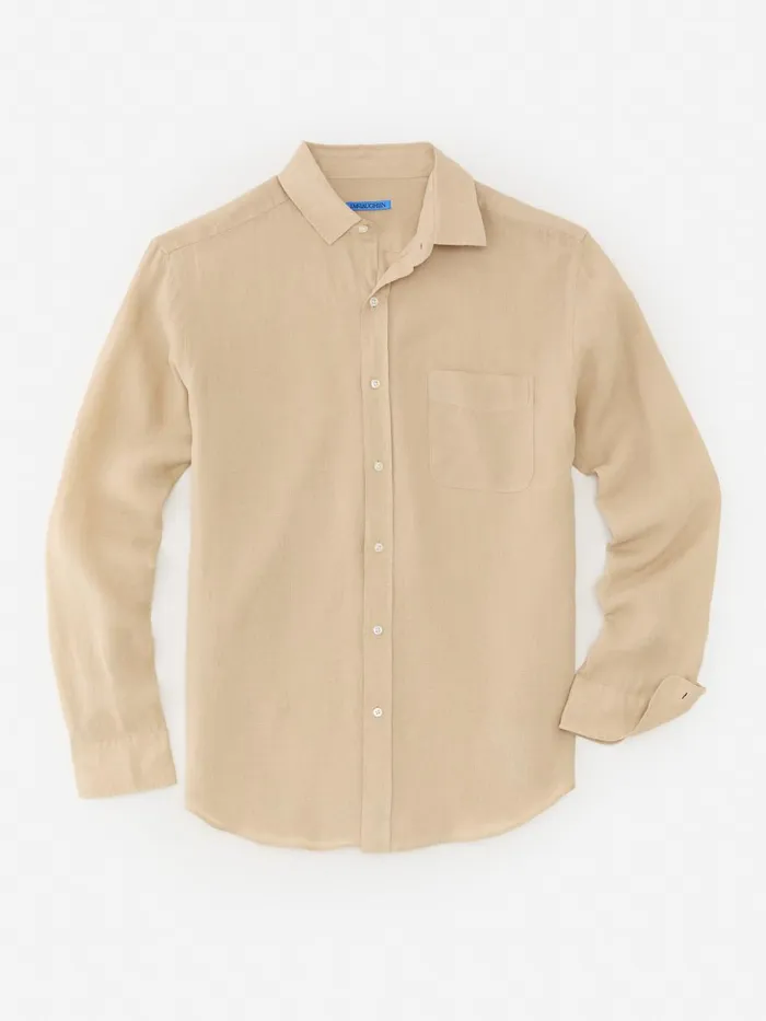JMclaughlin Gramercy Classic Fit Linen Shirt Khaki Men Shirts