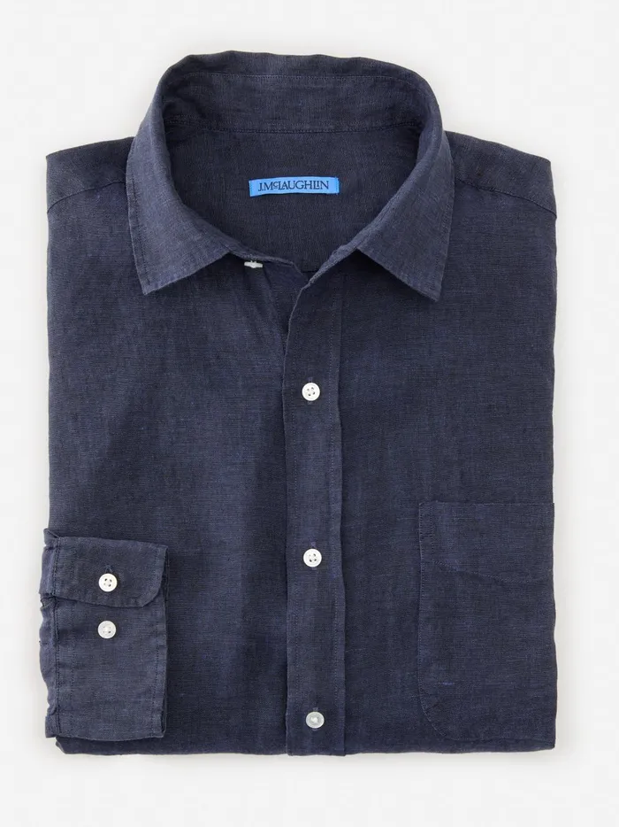 JMclaughlin Gramercy Classic Fit Linen Shirt Navy Men Shirts